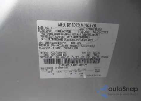 2011 Ford Flex Sel from USA, damaged, VIN 2FMHK6CC4BBD00725